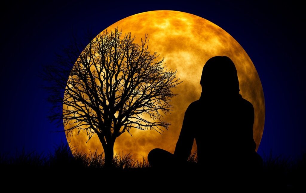 moon, woman, silhouette